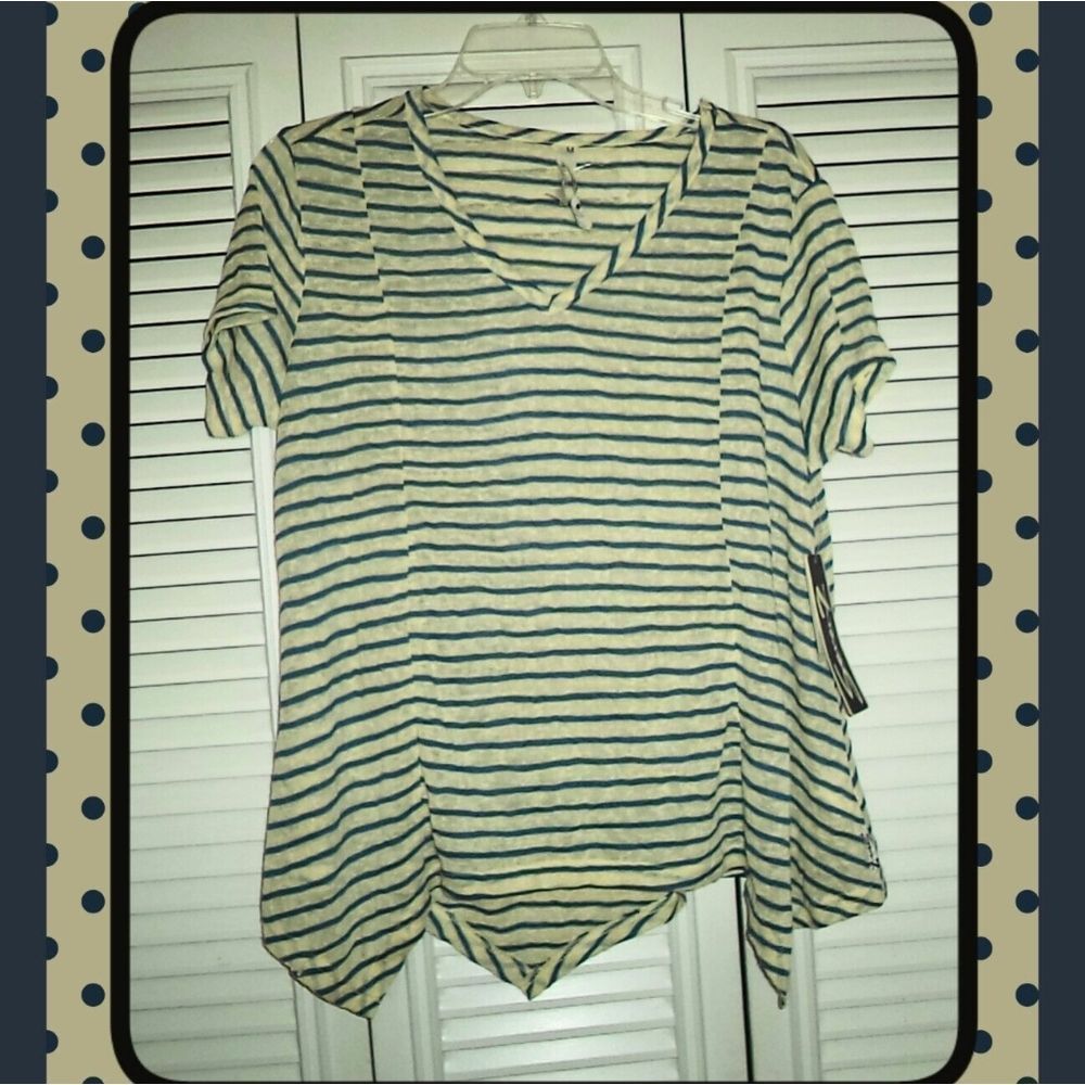 NEW! SEVEN 7 SHORT SLEEVE TOP V NECK HANKERCHIEF STRIPED BOHO $39-WOMENS SIZE M